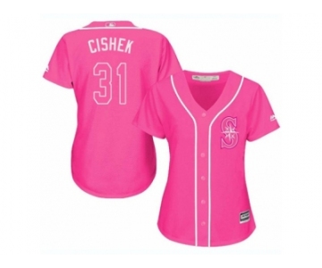 Women's Majestic Seattle Mariners #31 Steve Cishek Replica Pink Fashion Cool Base MLB Jersey