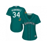 Women's Majestic Seattle Mariners #34 Felix Hernandez Authentic Aqua 2017 Spring Training Cool Base MLB Jersey