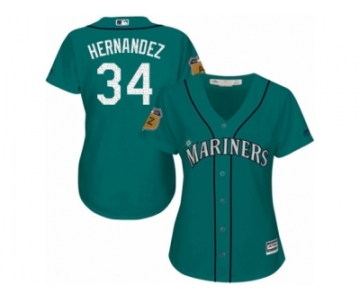 Women's Majestic Seattle Mariners #34 Felix Hernandez Authentic Aqua 2017 Spring Training Cool Base MLB Jersey