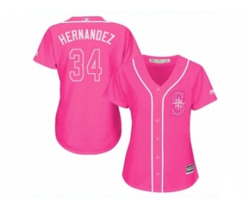 Women's Majestic Seattle Mariners #34 Felix Hernandez Replica Pink Fashion Cool Base MLB Jersey