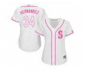 Women's Majestic Seattle Mariners #34 Felix Hernandez Replica White Fashion Cool Base MLB Jersey