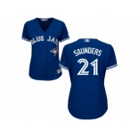 Wome Majestic Toronto Blue Jays #21 Michael Saunders Replica Blue Alternate MLB Jersey