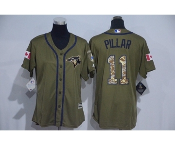 Women Majestic Toronto Blue Jays #11 Kevin Pillar Authentic Green Salute to Service MLB Jersey