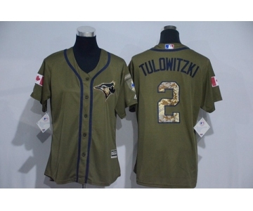 Women Majestic Toronto Blue Jays #2 Troy Tulowitzki Authentic Green Salute to Service MLB Jersey