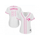 Women Majestic Toronto Blue Jays #21 Michael Saunders Authentic White Fashion Cool Base MLB Jersey