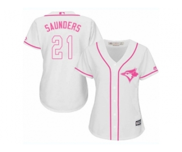 Women Majestic Toronto Blue Jays #21 Michael Saunders Authentic White Fashion Cool Base MLB Jersey