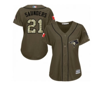 Women Majestic Toronto Blue Jays #21 Michael Saunders Replica Green Salute to Service MLB Jersey