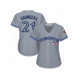 Women Majestic Toronto Blue Jays #21 Michael Saunders Replica Grey Road MLB Jersey