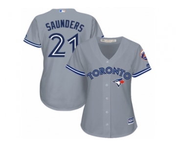 Women Majestic Toronto Blue Jays #21 Michael Saunders Replica Grey Road MLB Jersey