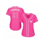 Women Majestic Toronto Blue Jays #21 Michael Saunders Replica Pink Fashion Cool Base MLB Jersey