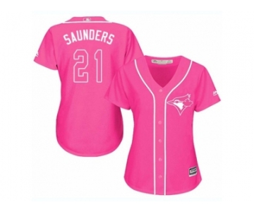 Women Majestic Toronto Blue Jays #21 Michael Saunders Replica Pink Fashion Cool Base MLB Jersey