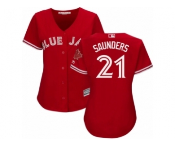 Women Majestic Toronto Blue Jays #21 Michael Saunders Replica Scarlet Alternate MLB Jersey