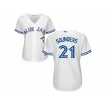 Women Majestic Toronto Blue Jays #21 Michael Saunders Replica White Home MLB Jersey