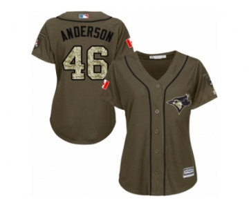 Women Majestic Toronto Blue Jays #46 Brett Anderson Authentic Green Salute to Service MLB Jersey