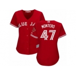 Women Majestic Toronto Blue Jays #47 Miguel Montero Replica Scarlet Alternate MLB Jersey