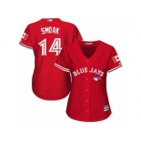 Women's Majestic Toronto Blue Jays #14 Justin Smoak Authentic Red Canada Day MLB Jersey