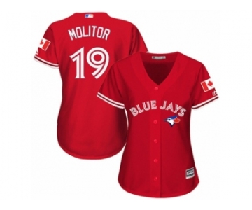 Women's Majestic Toronto Blue Jays #19 Paul Molitor Authentic Red Canada Day MLB Jersey