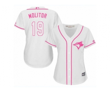 Women's Majestic Toronto Blue Jays #19 Paul Molitor Replica White Fashion Cool Base MLB Jersey