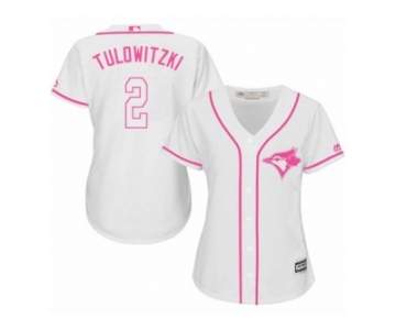 Women's Majestic Toronto Blue Jays #2 Troy Tulowitzki Replica White Fashion Cool Base MLB Jersey