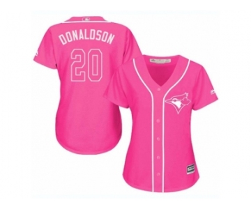 Women's Majestic Toronto Blue Jays #20 Josh Donaldson Replica Pink Fashion Cool Base MLB Jersey