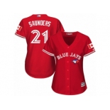 Women's Majestic Toronto Blue Jays #21 Michael Saunders Authentic Red Canada Day MLB Jersey