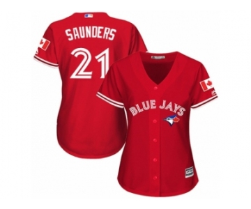 Women's Majestic Toronto Blue Jays #21 Michael Saunders Authentic Red Canada Day MLB Jersey