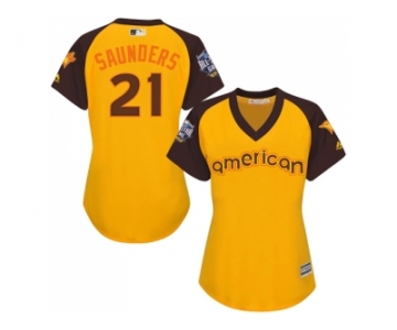 Women's Majestic Toronto Blue Jays #21 Michael Saunders Authentic Yellow 2016 All-Star American League BP Cool Base MLB Jersey