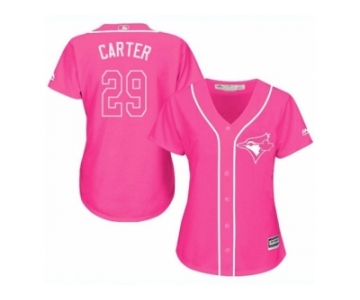 Women's Majestic Toronto Blue Jays #29 Joe Carter Replica Pink Fashion Cool Base MLB Jersey