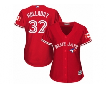 Women's Majestic Toronto Blue Jays #32 Roy Halladay Authentic Red Canada Day MLB Jersey