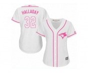 Women's Majestic Toronto Blue Jays #32 Roy Halladay Replica White Fashion Cool Base MLB Jersey