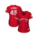 Women's Majestic Toronto Blue Jays #45 Drew Storen Authentic Red Canada Day MLB Jersey