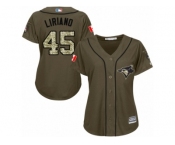 Women's Majestic Toronto Blue Jays #45 Francisco Liriano Replica Green Salute to Service MLB Jersey