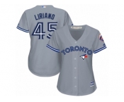 Women's Majestic Toronto Blue Jays #45 Francisco Liriano Replica Grey Road MLB Jersey