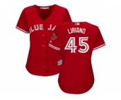 Women's Majestic Toronto Blue Jays #45 Francisco Liriano Replica Red Canada Day MLB Jersey