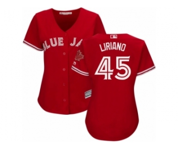 Women's Majestic Toronto Blue Jays #45 Francisco Liriano Replica Red Canada Day MLB Jersey