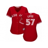 Women's Majestic Toronto Blue Jays #57 Mat Latos Replica Red Canada Day MLB Jersey