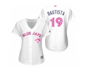 Women's Toronto Blue Jays #19 Jose Bautista White Home 2016 Mother's Day Cool Base Jersey