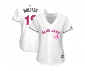 Women's Toronto Blue Jays #19 Paul Molitor White Mother's Day Cool Base Stitched MLB Jersey