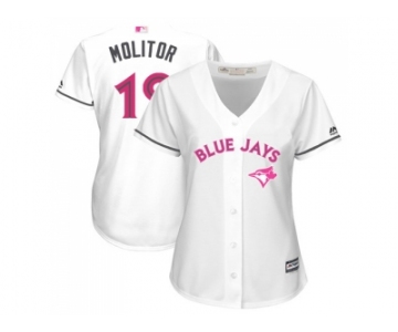 Women's Toronto Blue Jays #19 Paul Molitor White Mother's Day Cool Base Stitched MLB Jersey