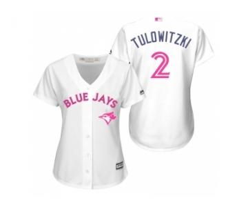 Women's Toronto Blue Jays #2 Troy Tulowitzki White Home 2016 Mother's Day Cool Base Jersey