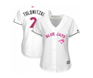 Women's Toronto Blue Jays #2 Troy Tulowitzki White Mother's Day Cool Base Stitched MLB Jersey