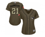 Women's Toronto Blue Jays #21 Michael Saunders Green Salute to Service Stitched Baseball Jersey