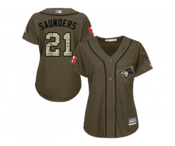 Women's Toronto Blue Jays #21 Michael Saunders Green Salute to Service Stitched Baseball Jersey