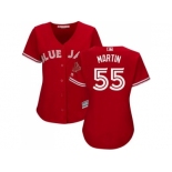 Women's Toronto Blue Jays #55 Russell Martin Red Canada Day Stitched MLB Jersey