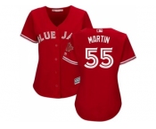 Women's Toronto Blue Jays #55 Russell Martin Red Canada Day Stitched MLB Jersey