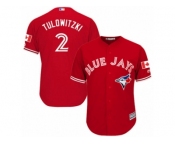 Youth Majestic Toronto Blue Jays #2 Troy Tulowitzki Authentic Red Canada Day MLB Jersey