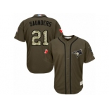 Youth Majestic Toronto Blue Jays #21 Michael Saunders Authentic Green Salute to Service MLB Jersey