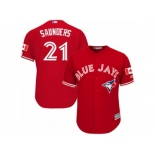 Youth Majestic Toronto Blue Jays #21 Michael Saunders Authentic Red Canada Day MLB Jersey