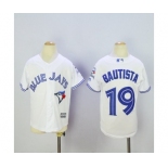 Youth Toronto Blue Jays #19 Jose Bautista Majestic White 40th Anniversary Patch Cool Base Jersey