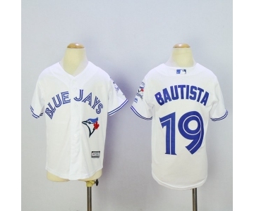 Youth Toronto Blue Jays #19 Jose Bautista Majestic White 40th Anniversary Patch Cool Base Jersey